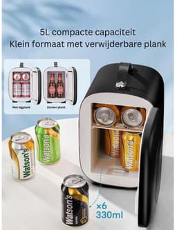 Minibar - Mini Koelkast Glazen Deur - Drankenkoelkast - Flessenkoelkast - 5L- Zwart — thumbnail 2