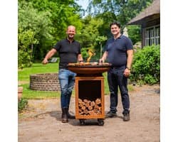 RJRoyal Living BBQ Plancha Grill Hermano XXL Cortenstaal - Met pook en houtopslag Ø80cm 8mm