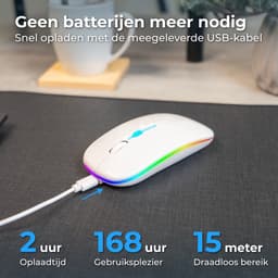 Nuvance Draadloze Muis LED - Bluetooth - Stil - Laptop & Gaming - Draadloos - Computermuis - Links & Rechtshandig - Wit — thumbnail 5