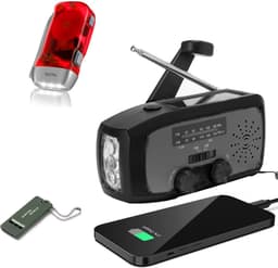 Nood Radio Op Batterijen (Accu) Voor Rampen - Knijpkat - Noodfluit - Radio Opwindbaar - Noodradio - Solar Opwindbaar - Multifunctionele Noodradio - Survival Radio - Zaklamp / Powerbank - Noodpakket - Noodpakket voor Thuis - Draagbare Radio - Zwart — thumbnail 1