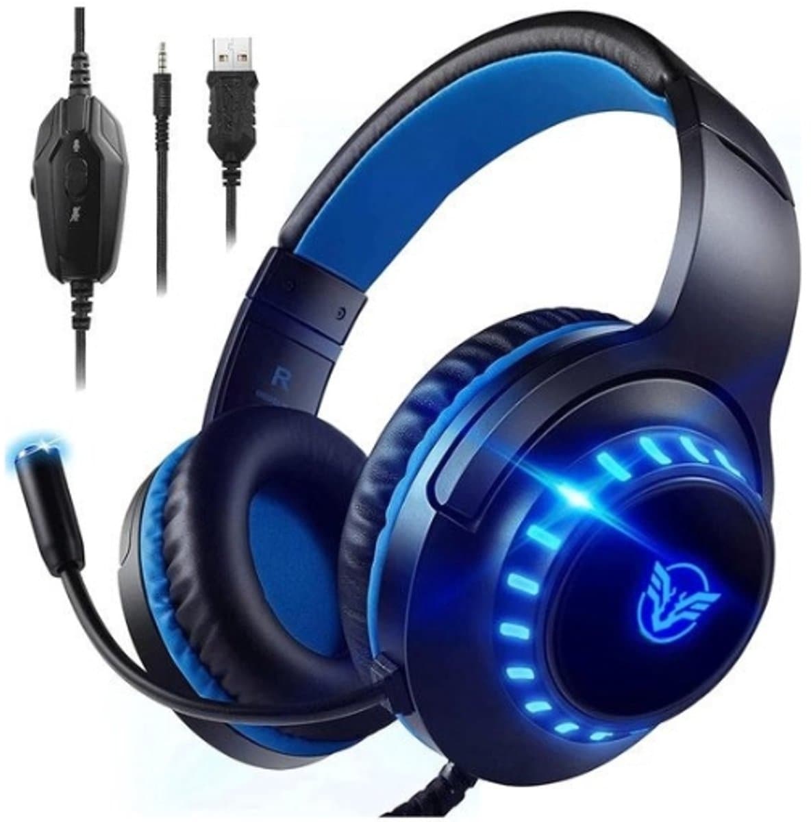StayPowered Gaming Headset - Ultiem Geluid & Comfort - Noise Cancelling Microfoon - Surround Sound - Multi-platform Compatibel - Plug & Play - Ergonomisch Design - LED Verlichting - Zwart/Blauw - Levering Sneller dan Aangegeven! — afbeelding 1