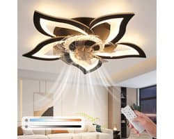 NETTLIFE LED Plafondventilator met Verlichting - Zwart - 48W - Stille Plafondventilator - Plafondlamp met ventilator - Dimbaar 3000K-6500K met afstandsbediening - Timer - 6 standen Ventilator - Slaapkamer plafondlamp - voor woonkamer | Eetkamer