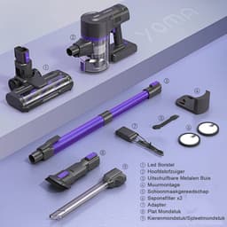 Grenintol 6-in-1 Steelstofzuiger Draadloos – Steelstofzuiger – 60.000 Pa–2500 mAh Accu – Draadloze Stofzuiger - Accu tot 60 Minuten – Stofzuiger Zonder Zak 1,2 L Stofbak – Stofzuiger Draadloos met LED Licht – Voor Tapijten en Harde Vloer – Paars — thumbnail 3