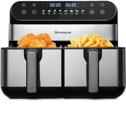 Digitale Airfryer XXL 9L Sinaopus 920 – Heteluchtfriteuse met Dubbele Mand en DualMand Onafhankelijke Snelle Opwarming – Voor Gezinnen – 8 Programma’s – LED Touchscreen – Kijkvenster – Makkelijk te Reinigen – Capaciteit voor 7 Personen — thumbnail 1