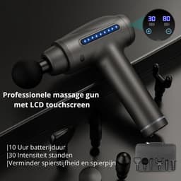 Massage Gun PRO – 6 Kopstukken – Stil – Draagbaar – LED Touch Display – Spiermassage – 30 Snelheden – Triggerpoint Therapie – Oplaadbaar – Inclusief Opbergcase — thumbnail 3