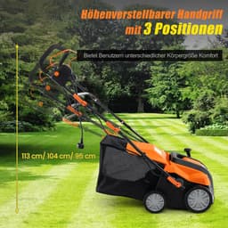 COSTWAY Elektrische verticuteermachine en gazonventilator, 41 cm, 15 A 2-in-1 verticuteermachine met 3 standen hoogteverstelling en 5 niveaus werkdiepte, inklapbare GEH-gazonventilator met 55 l — thumbnail 2