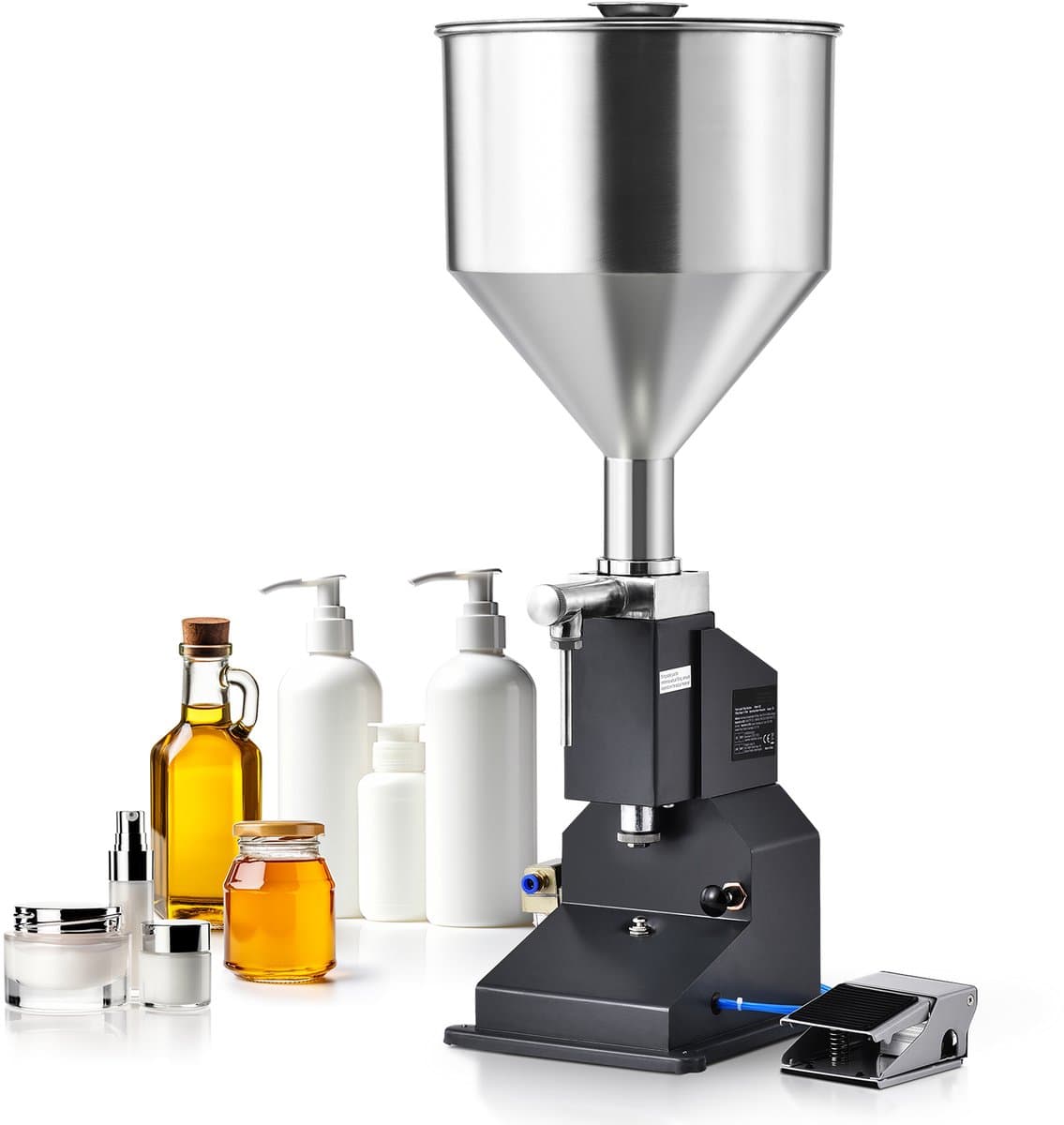 Pneumatische Pastavulmachine, 5-50 ml Flesvuller, Roestvrijstalen Vloeistofvuller met Pedaal voor Melk, Water, Sap, Etherische Olie, Shampoo, Cosmetica, Honing en Lotion — afbeelding 1