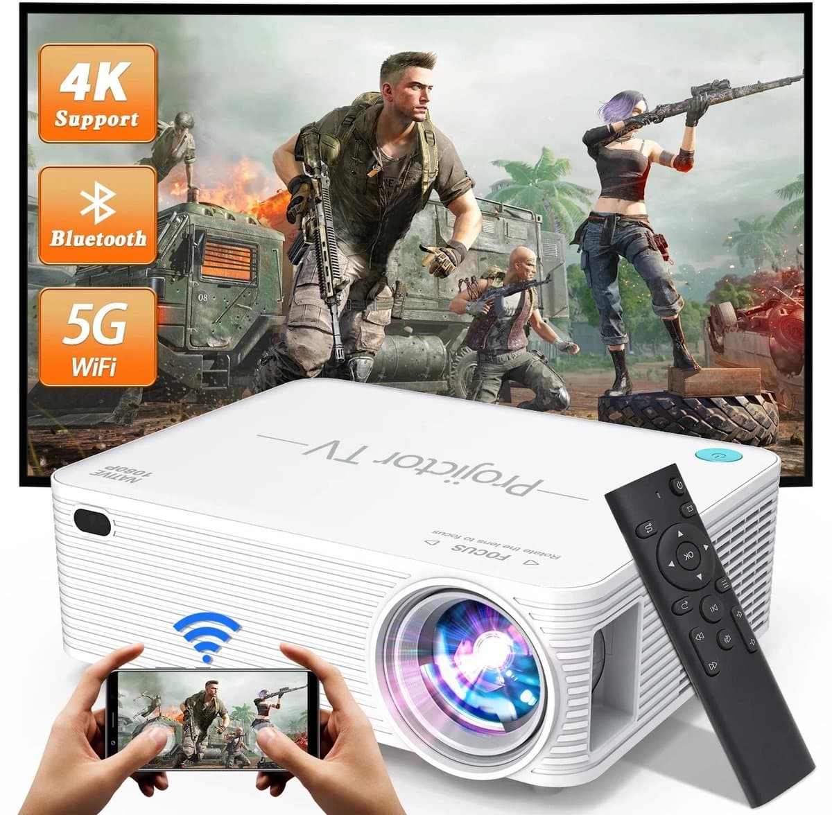 Neova AC30 - Multimedia Beamer - Android 9.0 - 4K Ondersteuning - Full HD Projector voor Thuisbioscoop - 120 inch - Compact & Draagbaar - Inclusief Afstandsbediening - Wit Kleur — afbeelding 1