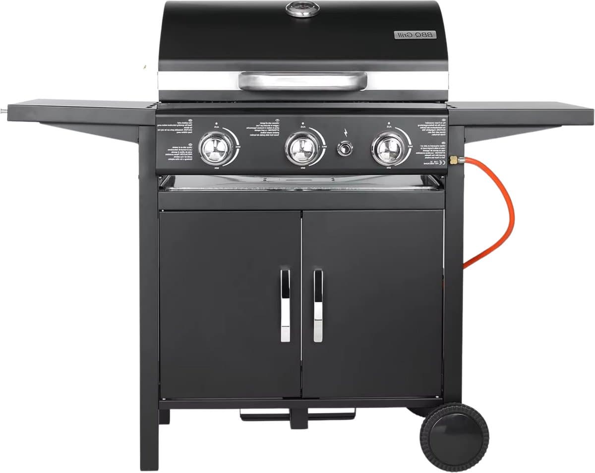 Propaangas BBQ-Grill met 3 Branders - Gas barbecue - Gietijzeren Roosters, Impulsontsteking & Thermometer — afbeelding 1
