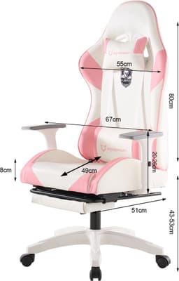FOXSPORT Game Stoel - PC-bureaustoel met voetsteun - verstelbare gamingstoel - met hoofdsteun en lendenkussen - Ergonomisch Bureaustoel - 360° draaistoel - Roze — thumbnail 5