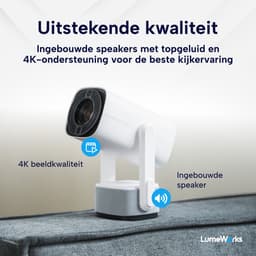 LumeWorks Nova Pro Mini Beamer Editie 2025 - Projector - 4K Support - Geschikt voor IOS en Android - Android 11 - Draagbaar - Thuisbioscoop - Wit — thumbnail 3