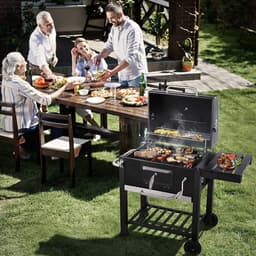 Nyvore- American BBQ Set - Jaxon - Houtskool BBQ 3 delig - thermometer & RVS afwerking - Grill oppervlakte 61,5x46 cm - Zij panelen - Zwart — thumbnail 4