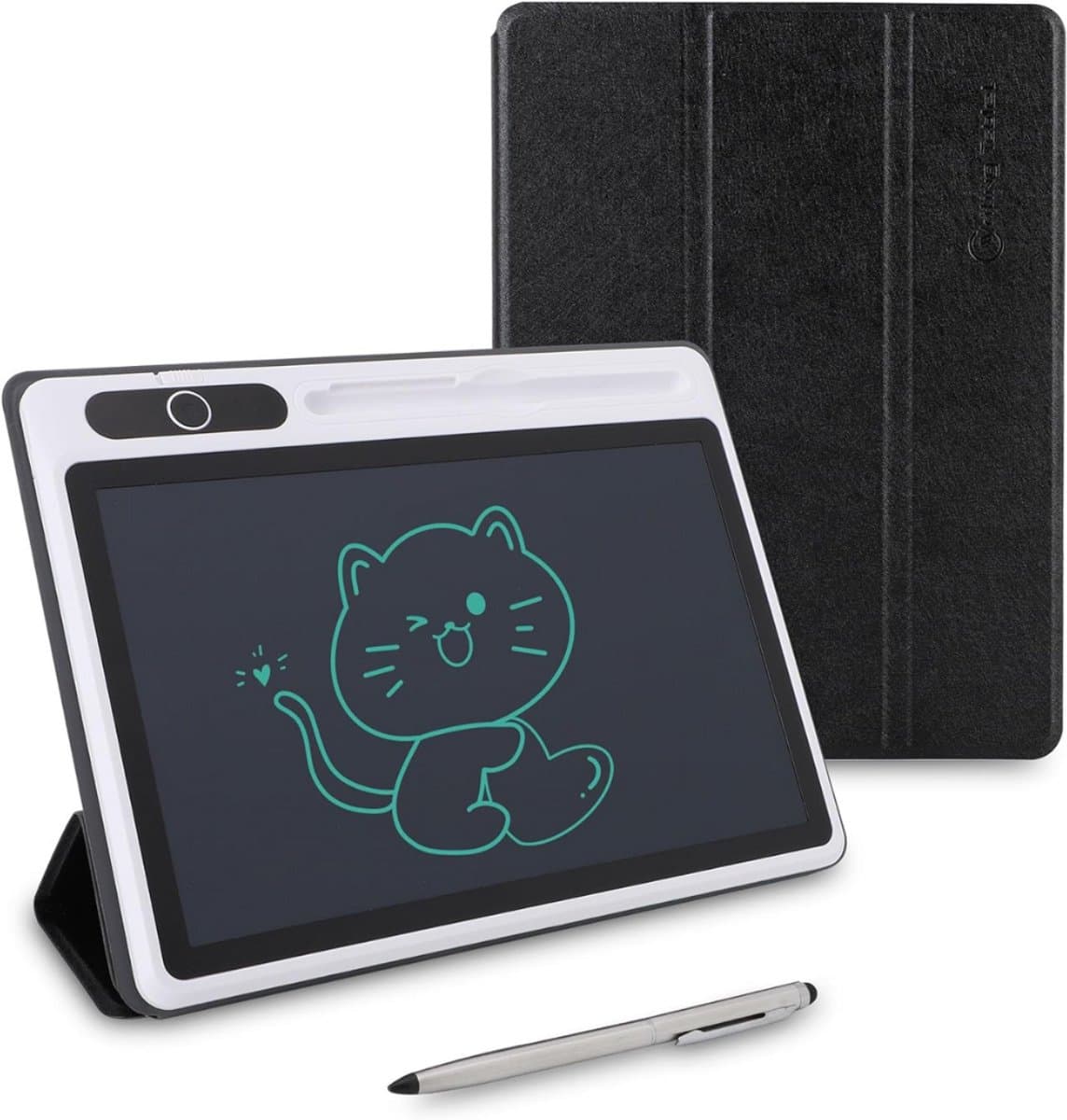 Zavira® Digitaal notitieblok - E-rader - Notepad - 22,86 x 22,86 x 0,1 cm - 300 g - Zwart met lederen hoes — afbeelding 1