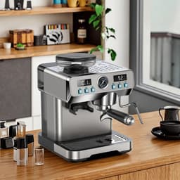 Bresco® Barista Espressomachine – Pistonmachine met Koffiemolen – RVS Koffiemachine melkopschuimer – Bonenmaler – Brushed Stainless Steel — thumbnail 2