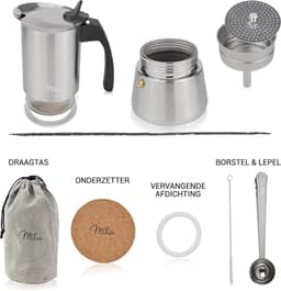 Milu Percolator voor Inductie | 2, 4, 6, 9 Koffiekopjes | RVS Espresso Maker met Onderzetter, Lepel en Borstel | 300ml / 6 Kopjes Moka Pot — thumbnail 5