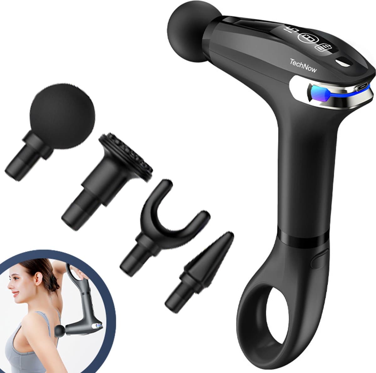 Massage Gun ExtendGun met Verlengbare Arm - Professioneel Massage Apparaat Pistool met 4 Massagekoppen - Zwart — afbeelding 1