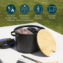 Houtskool BBQ - Princess 112240 Hybride Bucket Barbecue - Elektrische BBQ - Met en zonder houtskool te gebruiken - Park Barbecue - 1400W - Diameter 32cm - met serveerplank - bbq accesoires — thumbnail 4