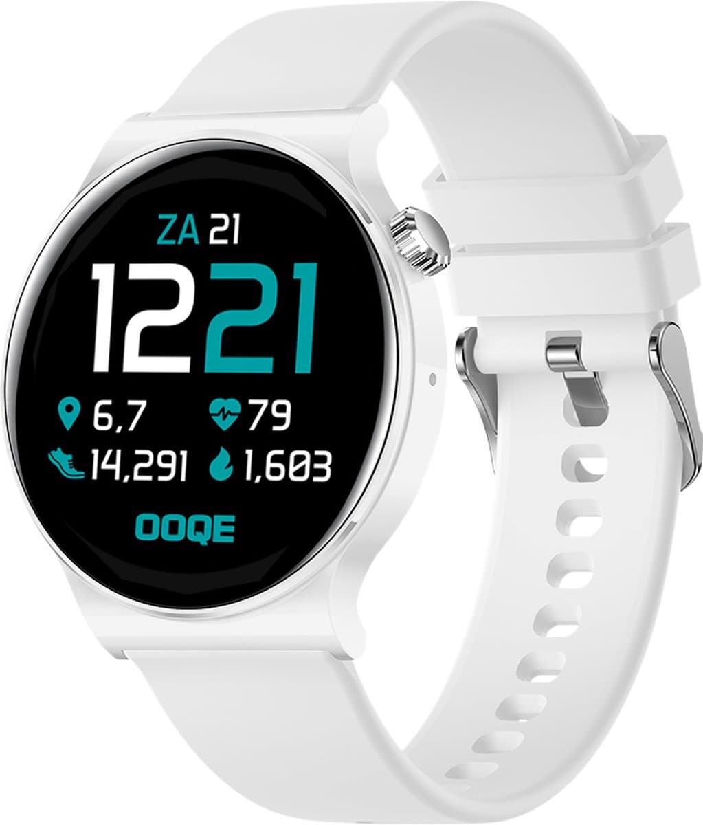 OOQE WATCH CS PRO - Smartwatch Heren en Dames | Geschikt voor iOS en Android | Full HD | Notificaties | Gezondheidsanalyse | Sportanalyse | GPS Koppeling | Bellen | Muziek/Audio Luisteren | Spelletjes | Ergonomisch | Nederlandstalig | Wit — afbeelding 1