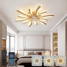 Moderne Plafondventilator met Verlichting - Ø78cm - Dimbaar - 6 Snelheden - Omkeerbaar - Afstandsbediening/App Besturing - Perfect voor Slaapkamer en Woonkamer - Goud — thumbnail 1