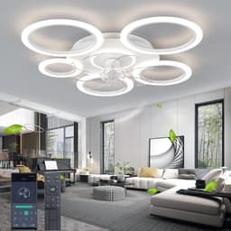 6 Ringen Plafondventilator - Wit - 6 Snelheden - Dimbaar Met Afstandsbediening en APP - Moderne Cirkel Ventilator Licht — thumbnail 1