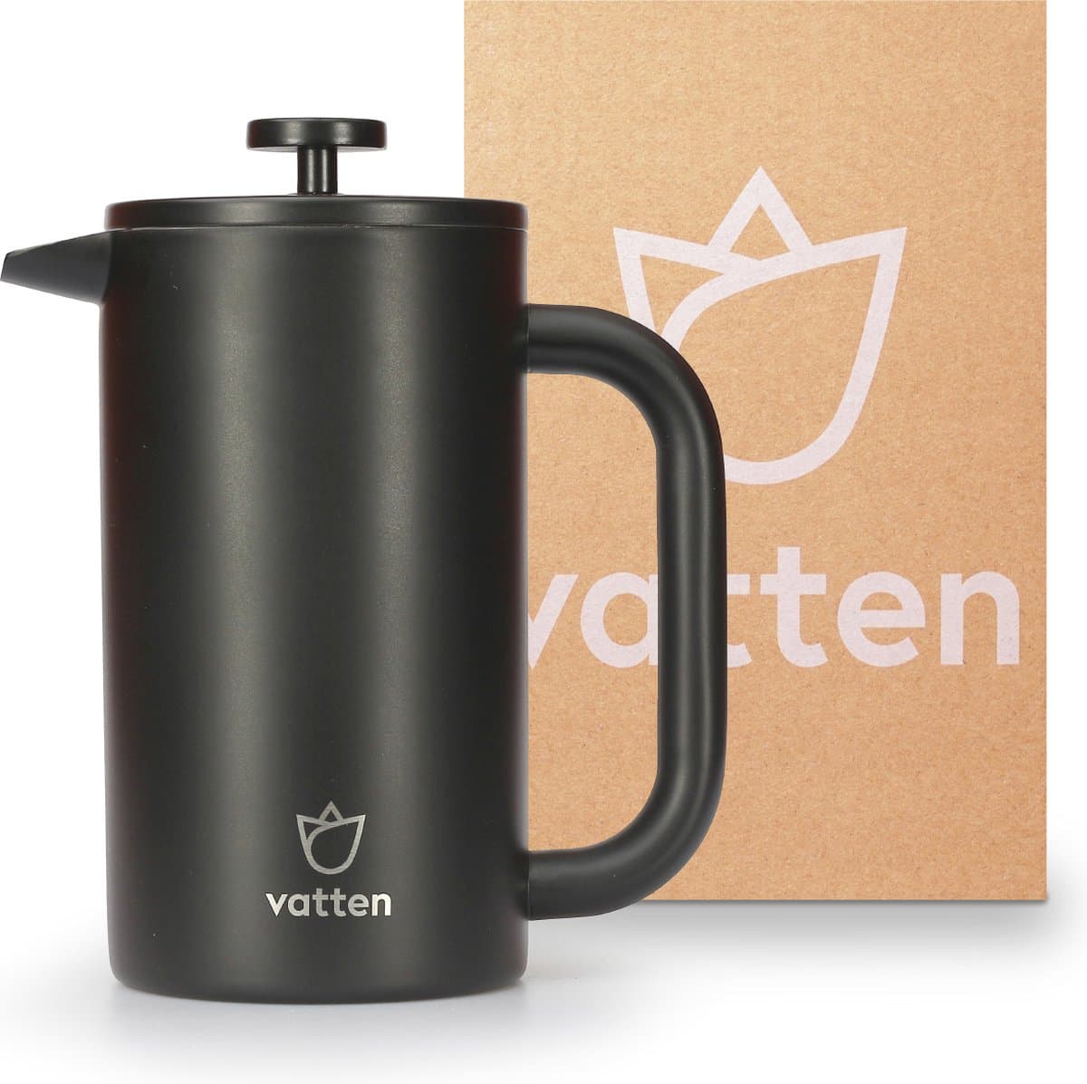 Vatten® Premium RVS French Press - Zwart - 1 Liter - Dubbelwandige Koffiemaker - Cafetière — afbeelding 1