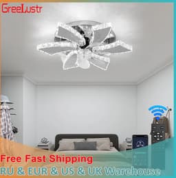 Lotus Kristallen Ventilator Lamp - Crystal Plafondventilator Met Verlichting - Plafonniere - App Bediening - Met Dimmer - 6 Standen Ventilator - Met Afstandsbediening - Keuken Lamp - Woonkamer Lamp - Moderne Lamp - LED - Chrome — thumbnail 2