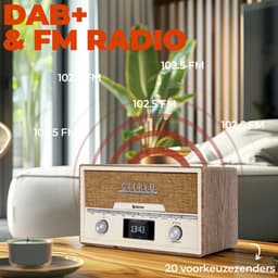Denver DAB Radio CD Speler - Retro Radio - Bluetooth - 20 voorkeuzezenders - DAB /FM / AUX - MDA525 - Lightwood — thumbnail 3