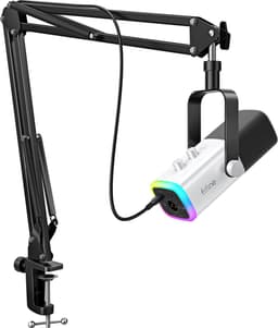 FIFINE - AM8T - Wit - USB / XLR Studio microfoon - PC-Gaming Met Flexibele Arm ( 66cm! ) - Geschikt voor PC/PS4/PS5 - RGB - Podcast - Gaming - Streaming — thumbnail 1