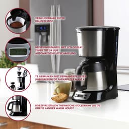 DOMO DO709K Koffiezetapparaat met thermoskan - 1L - Timer - RVS — thumbnail 3