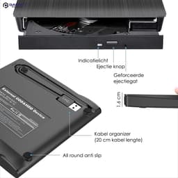 Externe DVD Speler en Brander voor Laptop & Macbook - DVD/CD - Met USB 3.0 en USB-C adapter - Optische drive - Plug & Play — thumbnail 5