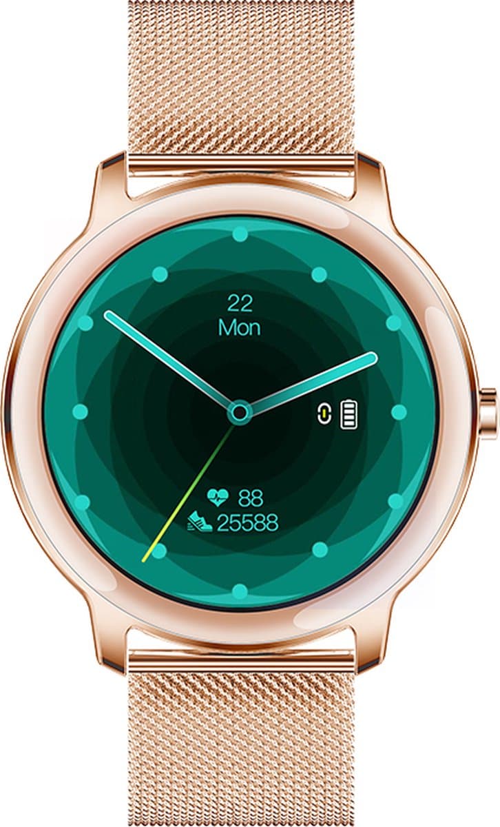 Belesy® VENUS - Smartwatch Dames Rose goud - Horloge - 1.1 inch - Kleurenscherm - Stappenteller - Bloeddruk - Hartslag - Maak je eigen wijzerplaat - Staal – Goud - Moederdag — afbeelding 1