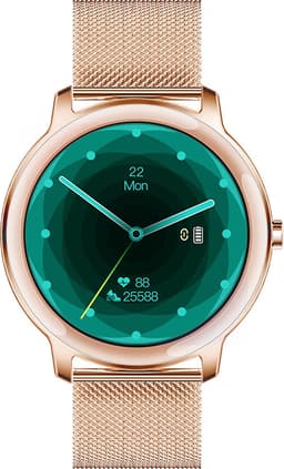 Belesy® VENUS - Smartwatch Dames Rose goud - Horloge - 1.1 inch - Kleurenscherm - Stappenteller - Bloeddruk - Hartslag - Maak je eigen wijzerplaat - Staal – Goud - Moederdag — thumbnail 1