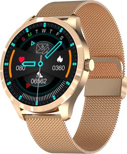 Belesy® BQSiRgSk Pro Skull - Smartwatch Dames – Smartwatch Heren - Horloge - 1.28 inch - Kleurenscherm - Stappenteller - Bloeddruk - Hartslag - 75+ Wijzerplaten – Sporten – Rose goud – Staal - Siliconen – Skull - Zwart - Kerstcadeau — thumbnail 3