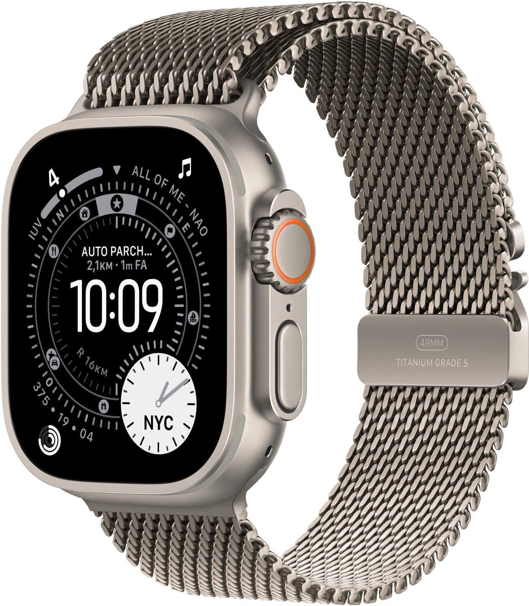 Apple Watch Ultra 3 Cellular 49mm Natural Titanium Case with Natural Titanium Milanese Loop - Large — afbeelding 1