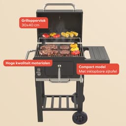 KitchenBrothers Houtskool BBQ Midi - Barbecue Houtskool - RVS Grillroosters - PFAS-Vrij - Met Aslade - 30x40 cm Grilloppervlak - Vaderdag Cadeau - Zwart — thumbnail 3
