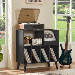 Platenstandaard - Platenspeler Meubel - Vinyl Platenrek voor 300 LP's - Vinyl Opslag met Presentatievlak - LP Houder - Albumhouder - Industrieel Design - Muziekkamer & Woonkamer - Grote Capaciteit - Vinyl Rek - Vintage Bruin & Zwart — thumbnail 3