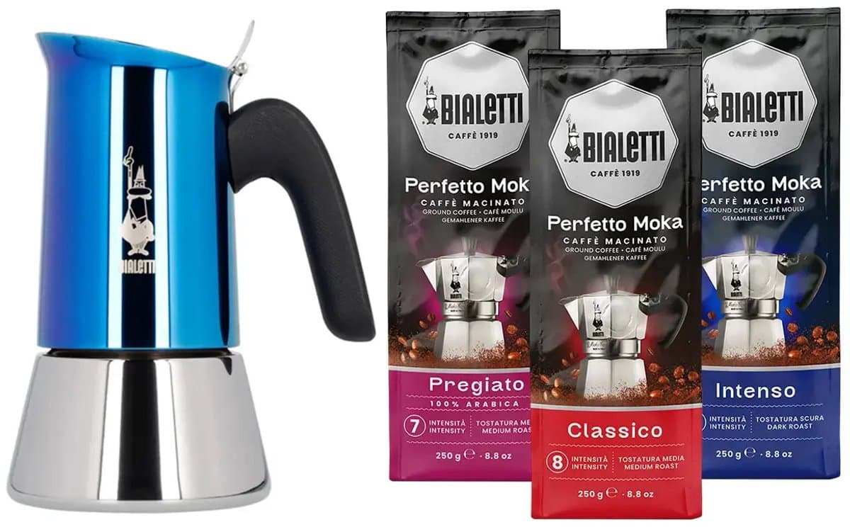 Bialetti Venus Blue Percolator 6 kops + Bialetti koffiepakket 3 x 250gr — afbeelding 1