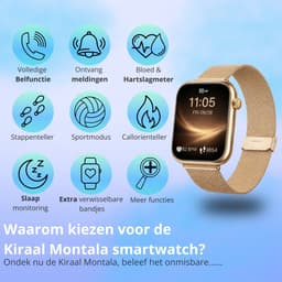 Kiraal Montala Smartwatch - Inclusief 5 Bandjes - Hartslagmeter - Stappenteller - Slaapmonitor - Multisport - Compatibel met Android en iOS - Goud — thumbnail 3