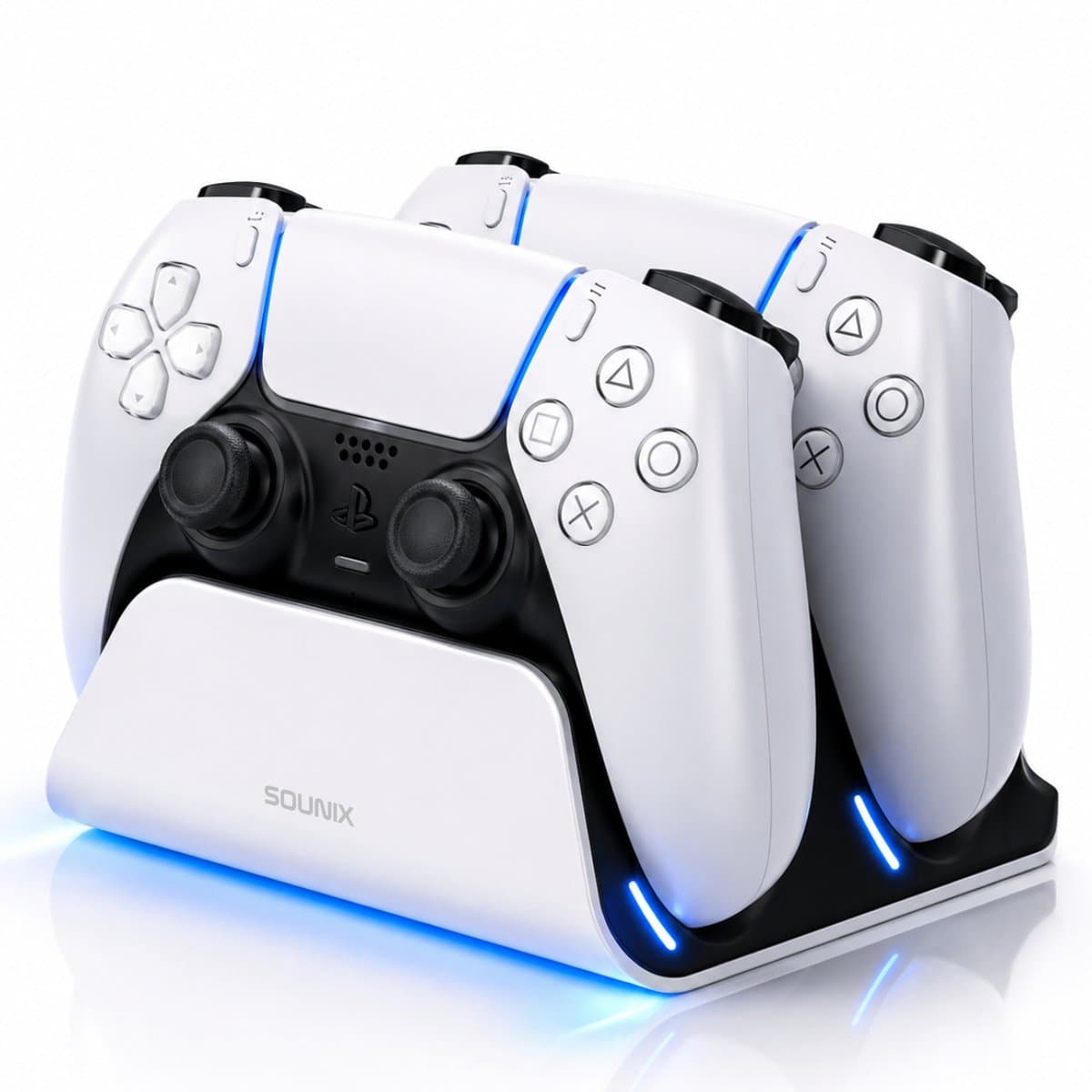 Sounix Oplaadstation geschikt voor PS5 / PS5 Slim / PS5 PRO / DualSense Controller - PS5 accessoires - Dual Oplader - Charging Dock - Wit — afbeelding 1
