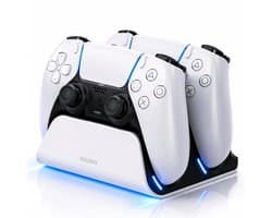 Sounix Oplaadstation geschikt voor PS5 / PS5 Slim / PS5 PRO / DualSense Controller - PS5 accessoires - Dual Oplader - Charging Dock - Wit