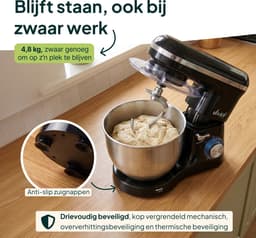 Vivid Green 2000W Keukenrobot - 6.2L - Mixer met Mengkom - Keukenmachine - Keukenmixer - Zwart — thumbnail 5