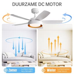 Plafondventilator Met Lamp - Ø 106cm - 5 ABS Bladen - Met Afstandsbediening - LED's Light - Geschikt voor de woonkamer en de slaapkamer - Wit — thumbnail 3
