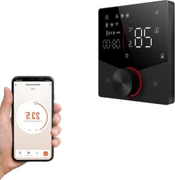 Slimme Thermostaatknoppen - Temperatuurregelaar Wifi - Klimaatregeling Huis - App en Spraakbediening - Universele Compatibiliteit - Zwart — thumbnail 1