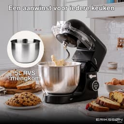 Erikssøn Kitchen Keukenmachine - 8 Snelheidsstanden Met Timer - 5L Mixer met Mengkom - 1400W - Keukenrobot - Keukenmixer - Foodprocessor - Zwart — thumbnail 4