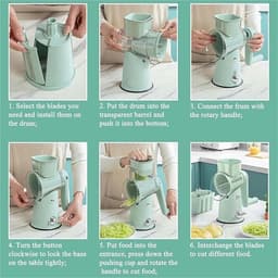 Voedselhakker Groente rasp - Keukenmachine Handmatig - Ingrediënten Snijden - 5-in-1 Roterend Systeem - 23.5 cm - Groen — thumbnail 3