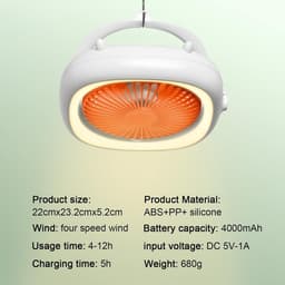 Draagbare Plafondventilator en Wandventilator met Afstandsbediening - Oplaadbare Bureauventilator met 4000mAh Accu en Verlichting - Automatisch Oscillerende Mini Ventilator voor Camping, Camper en Slaapzaal — thumbnail 5