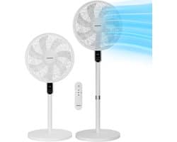 Aigostar Statiefventilator - Staande Ventilator met Afstandsbediening - 3 Snelheden - in Hoogte Verstelbaar - 7 bladen - Stille Ventilator - 50W - Wit