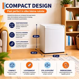 Celestul Mini Koelkast 45L - Koelkast met Vriesvak - Stille Minibar 41 dB - Compacte Koelkast voor Slaapkamer, Kantoor & Studentenkamer - Wit — thumbnail 2