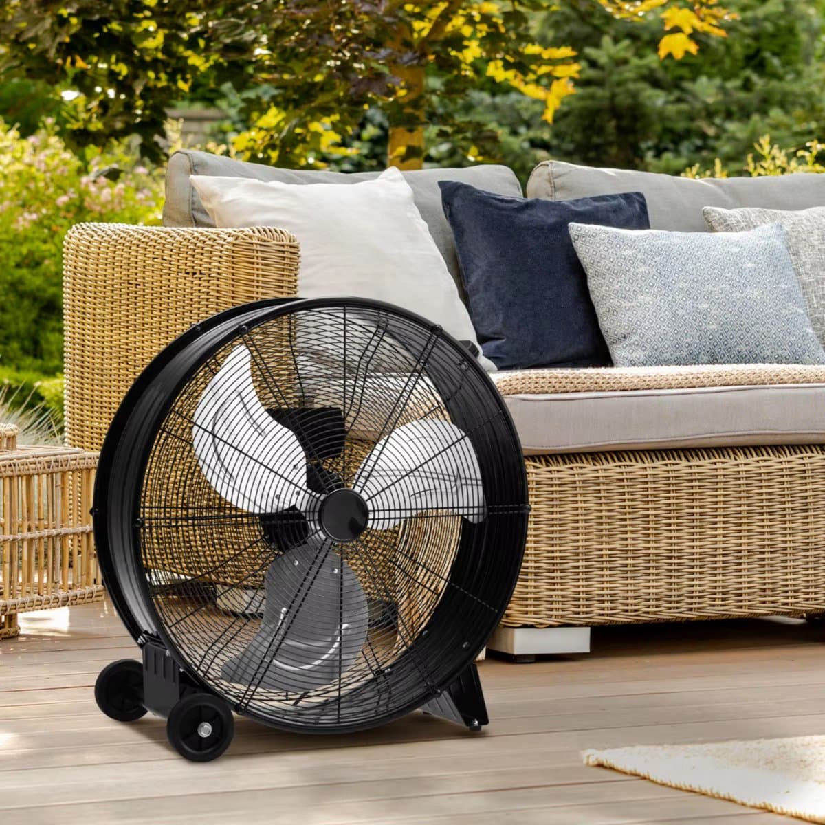 Industriële Vloerventilator 77 cm – Krachtige Trommelventilator met Wielen & Handgreep – 3 Snelheden – Zwart — afbeelding 1