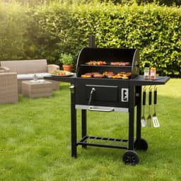 Klausberg Houtskoolbarbecue met Deksel en Thermometer - 42 x 30 cm - Verrijdbare BBQ met Zijtafels — thumbnail 3